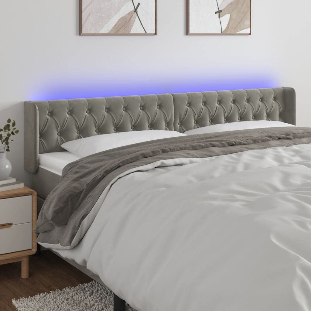 Vidaxl Led Headboard, Upholstered Headboard For Bed Home, Bed Headboard With Led Light, Bedroom Furniture, Light Gray 64.2"X6.3"X30.7"/34.6" Velvet